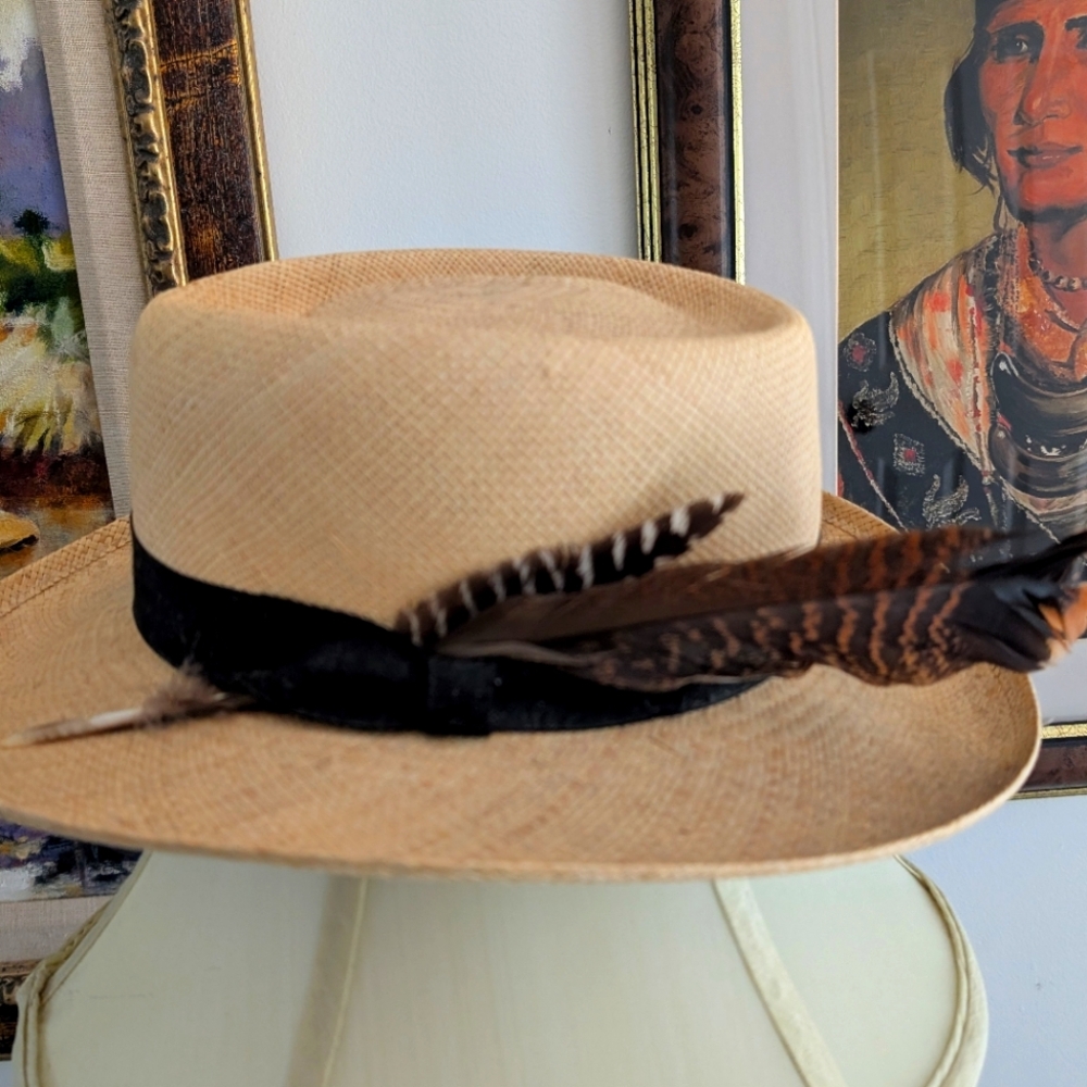 Men's Gambler Style Straw Hat Size 7-71/8